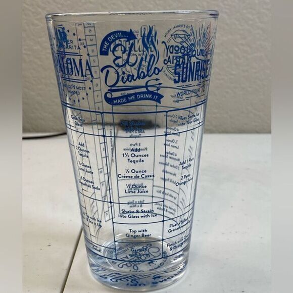 Good Measure Tequila Cocktail Recipe Glass with Blue Print - 7 Recipes-  16oz - Picture 1 of 7